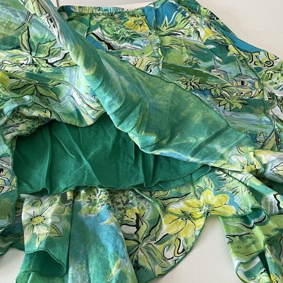 Bila Scarf Hem Skirt L Green Floral Asymmetrical Artsy Flowy Hawaiian Tropical - Picture 10 of 10